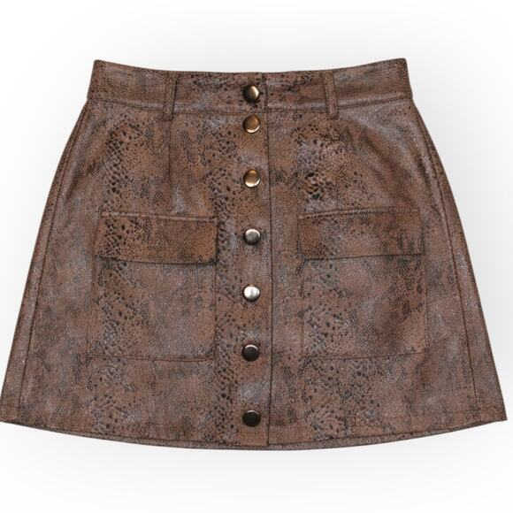 Olivaceous x The Impeccable Pig Faux Suede Snakeskin Mini Skirt Brown M - Picture 1 of 5